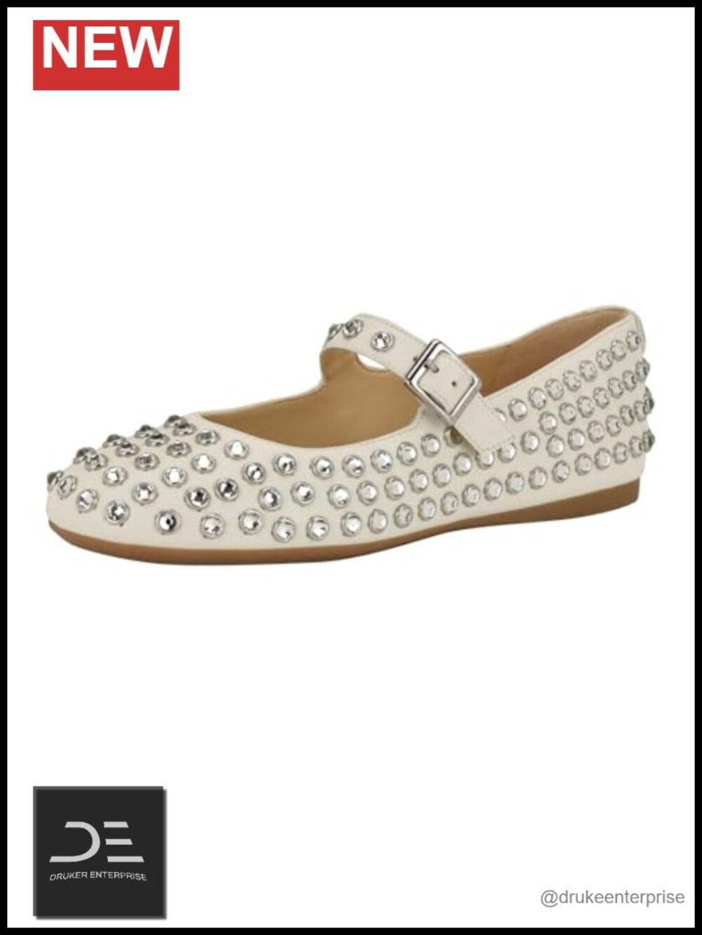 Faux Leather Rhinestone Mary Jane Flats Round Toe Buckle